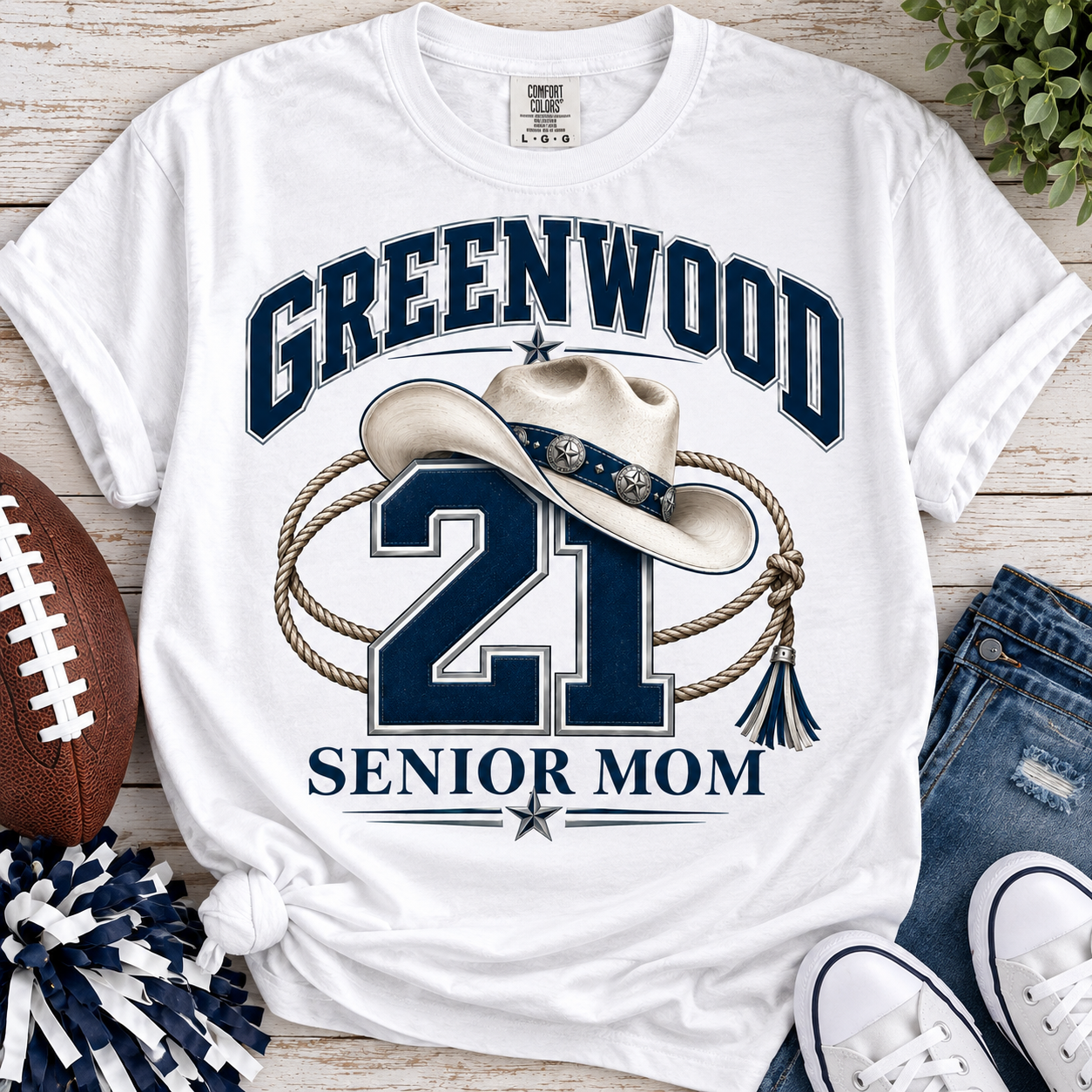 Senior Mom Tee with Jersey # and Cowboy Hat