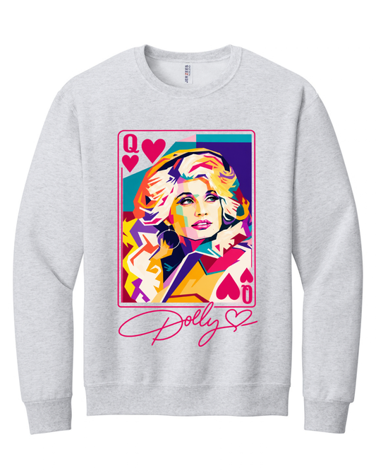 DOLLY PLAYING CARD CLASSIC STYLE SWEATSHIRT IN ASH GREY
