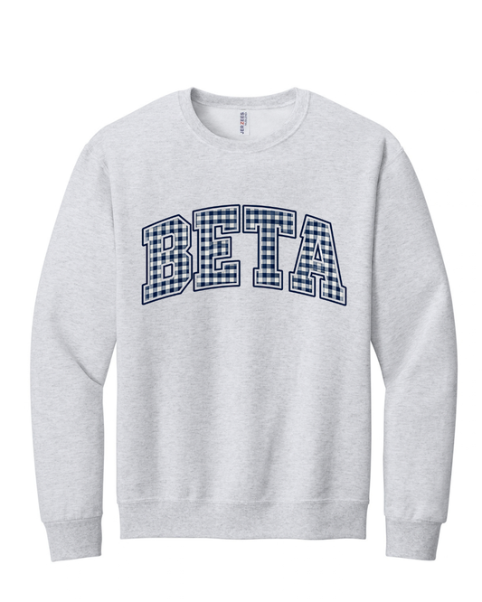 BETA GINGHAM CLASSIC STYLE SWEATSHIRT IN ASH GREY