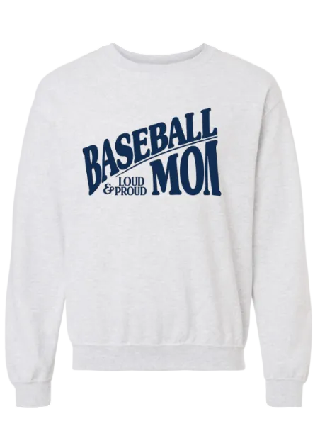 BASEBALL MOM CREWNECK SWEATSHIRT IN ASH GREY