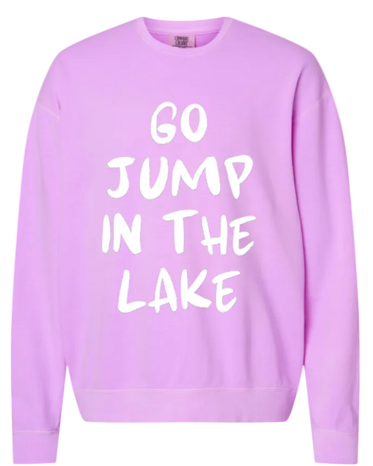 GO JUMP IN THE LAKE CREWNECK/ SWEATSHIRT IN NEON VIOLET