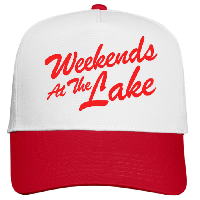 WHITE/ RED FIVE PANEL COLORBLOCK HAT - WEEKENDS AT THE LAKE