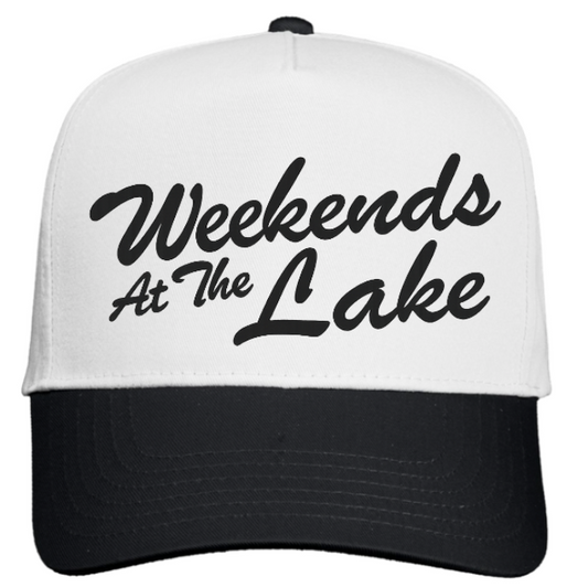 WHITE/ BLACK FIVE PANEL COLORBLOCK HAT - WEEKENDS AT THE LAKE