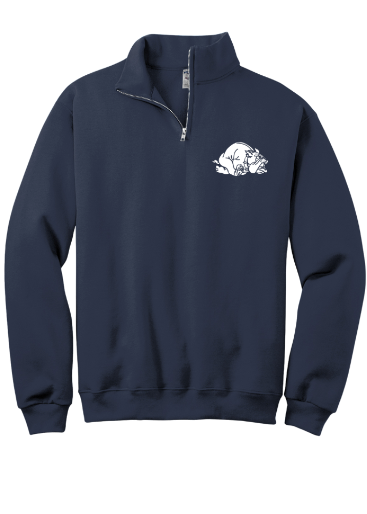 White Quarter Zip Pullover in Navy ( embroidery )