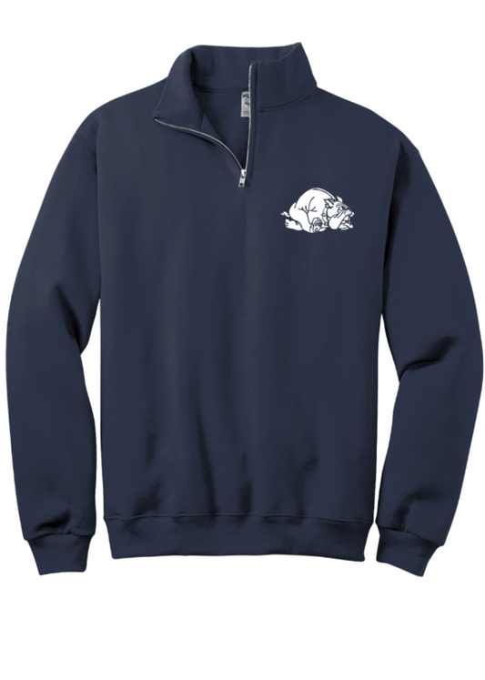 White Quarter Zip Pullover in Navy ( embroidery )