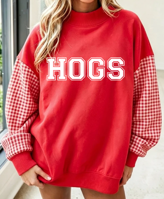 HOGS RED PLAID MOCK NECK SWEATSHIRT