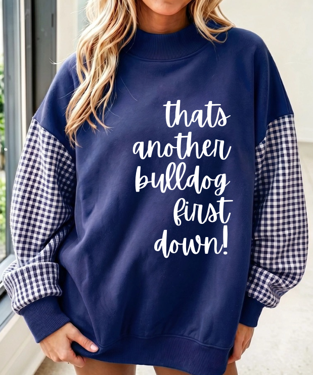 NAVY BLUE PLAID MOCK NECK SWEATSHIRT