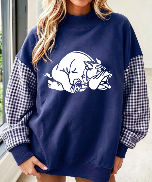 NAVY BLUE PLAID MOCK NECK SWEATSHIRT