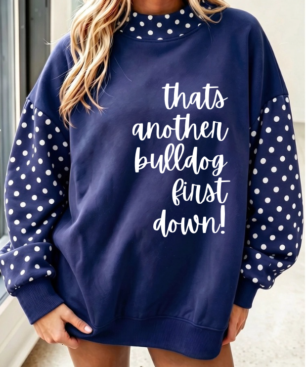 NAVY BLUE POLKA DOT MOCK NECK SWEATSHIRT