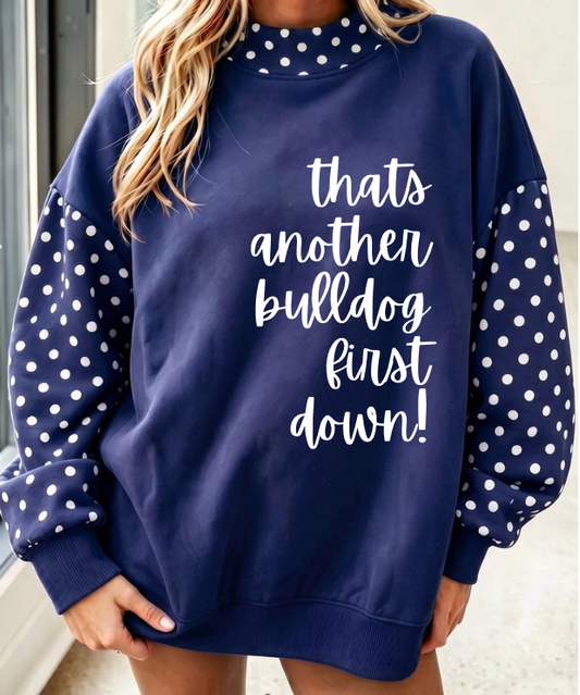 NAVY BLUE POLKA DOT MOCK NECK SWEATSHIRT