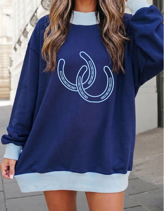 LIGHT BLUE/NAVY MOCK NECK SWEATSHIRT