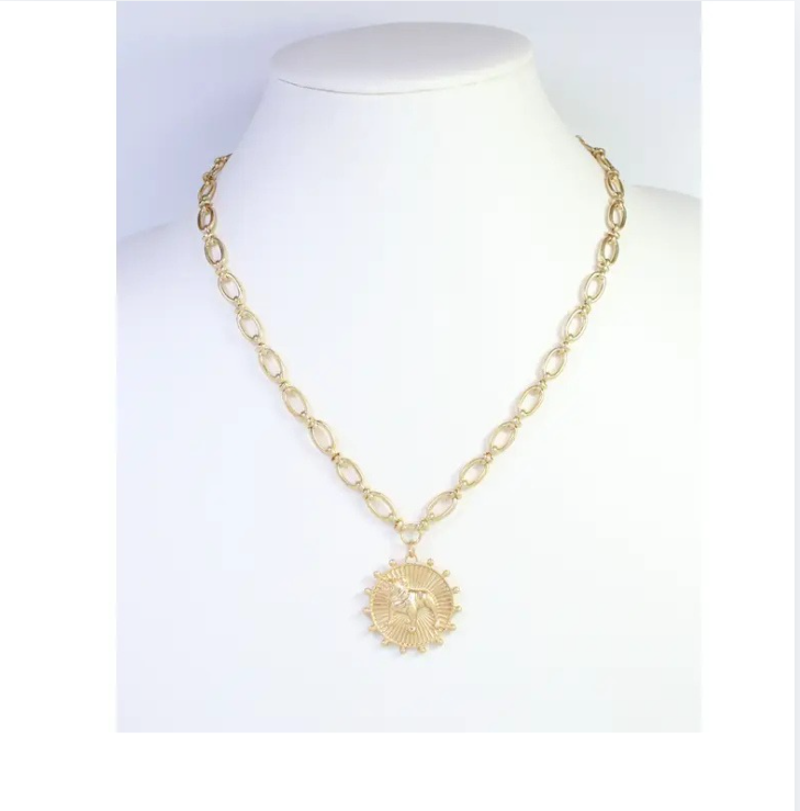 Carmen Coin Necklace Standing Dog Worn Gold