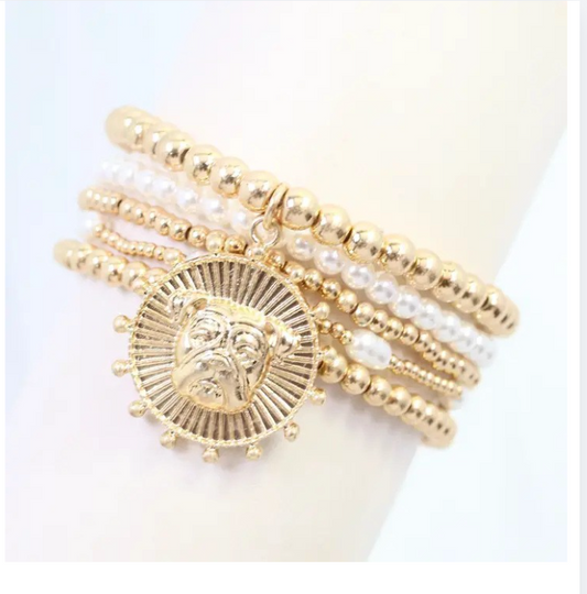 Carmen Coin Beaded Bracelet Set Dog Worn Gold