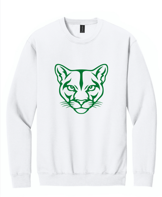 BIG COUGAR FACE CREWNECK SWEATSHIRT IN WHITE