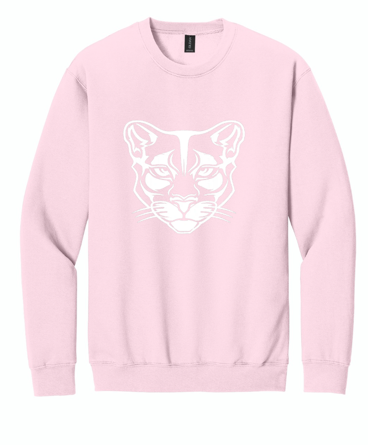 BIG COUGAR FACE CREWNECK SWEATSHIRT IN LIGHT PINK