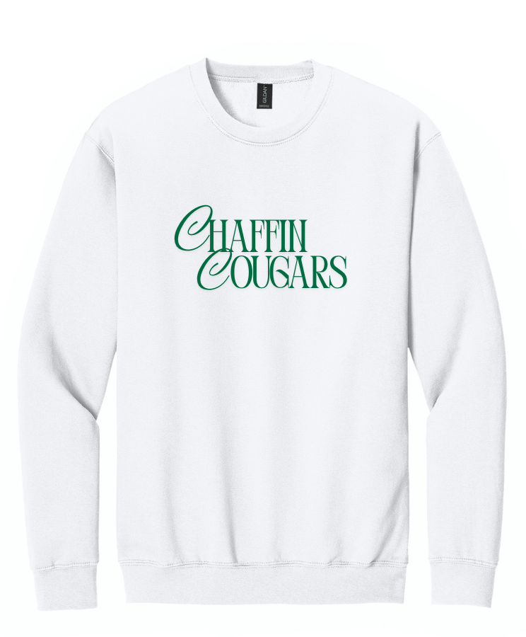 CHAFFIN COUGARS IN SCRIPT CREWNECK SWEATSHIRT IN WHITE