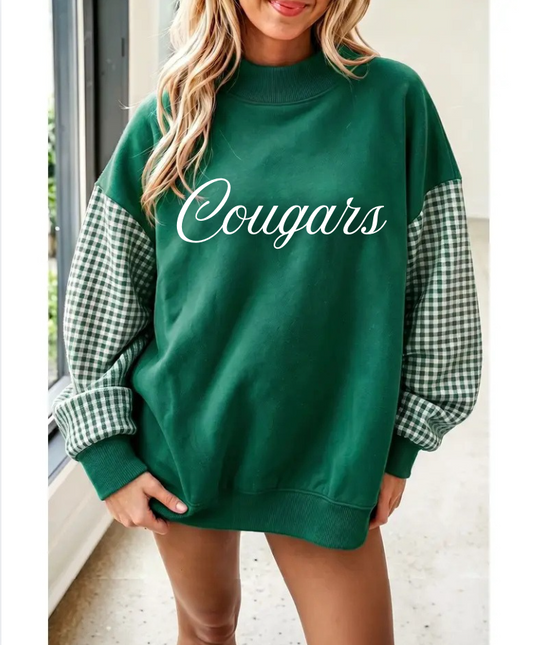 GREEN PLAID MOCK NECK SWEATSHIRT