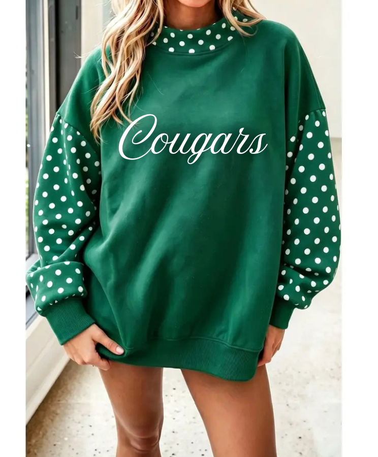 GREEN POLKA DOT MOCK NECK SWEATSHIRT
