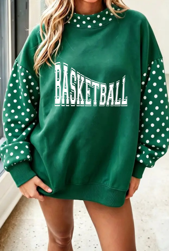 GREEN POLKA DOT MOCK NECK SWEATSHIRT