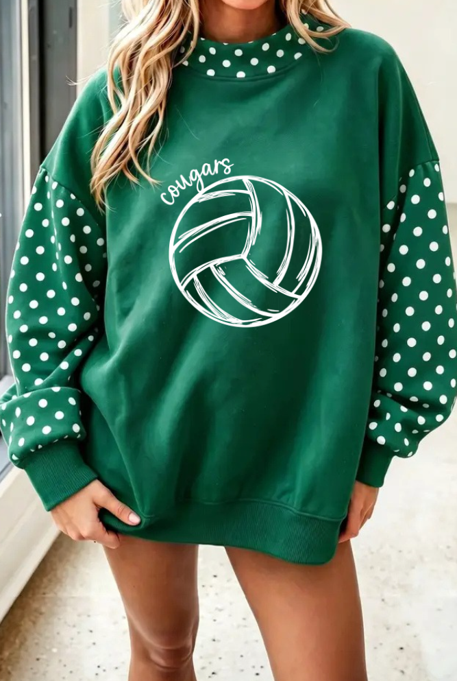 GREEN POLKA DOT MOCK NECK SWEATSHIRT