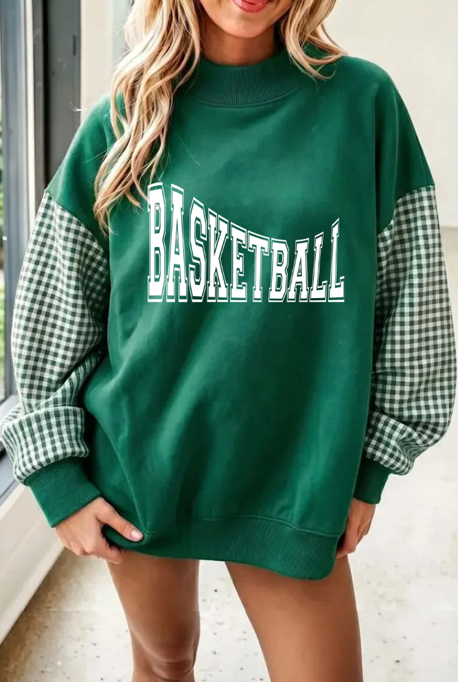 GREEN PLAID MOCK NECK SWEATSHIRT