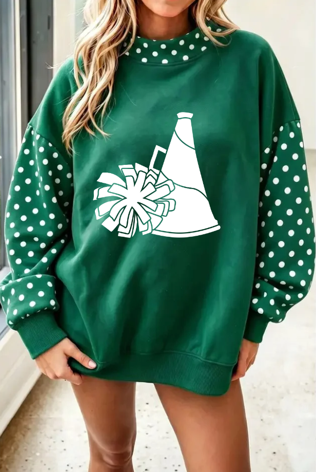 GREEN POLKA DOT MOCK NECK SWEATSHIRT