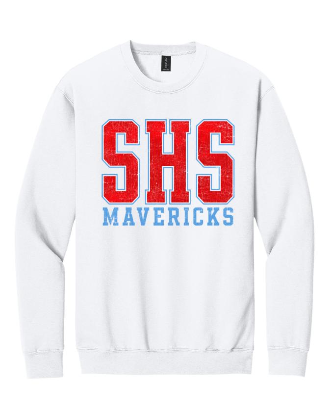 SHS MAVERICKS ON A WHITE SWEATSHIRT CREWNECK