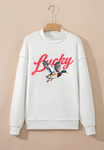 LUCKY DUCK MOCK NECK SWEATSHIRT IN CORAL PINK
