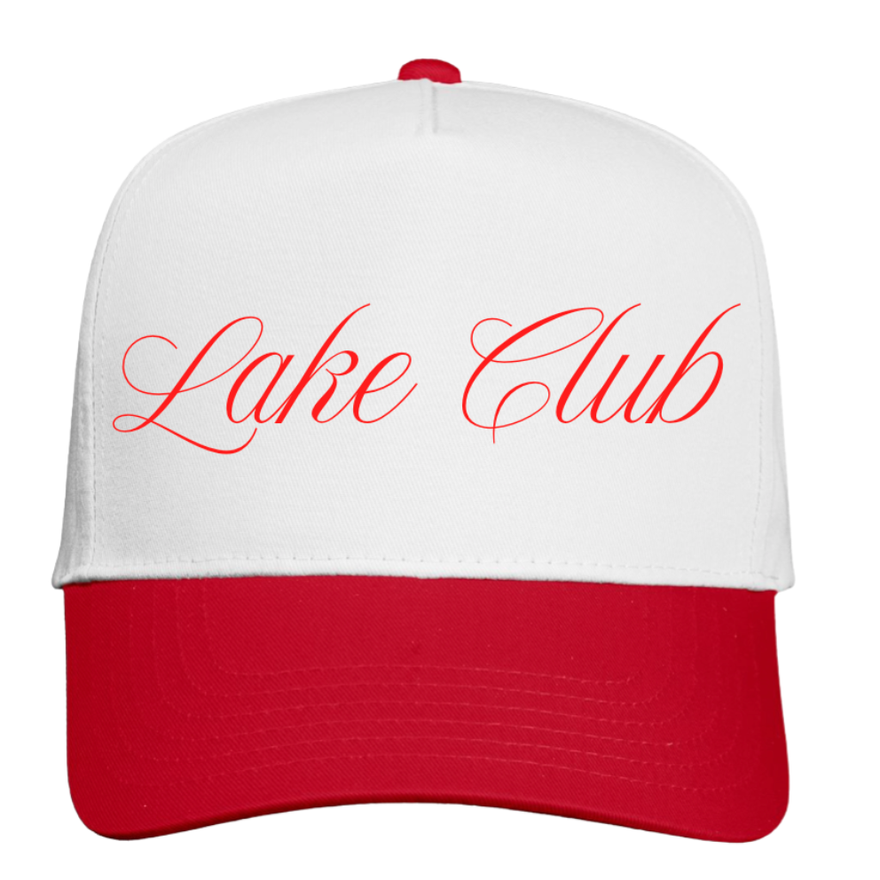 WHITE/ RED FIVE PANEL COLORBLOCK HAT- LAKE CLUB