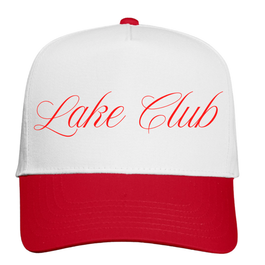 WHITE/ RED FIVE PANEL COLORBLOCK HAT- LAKE CLUB