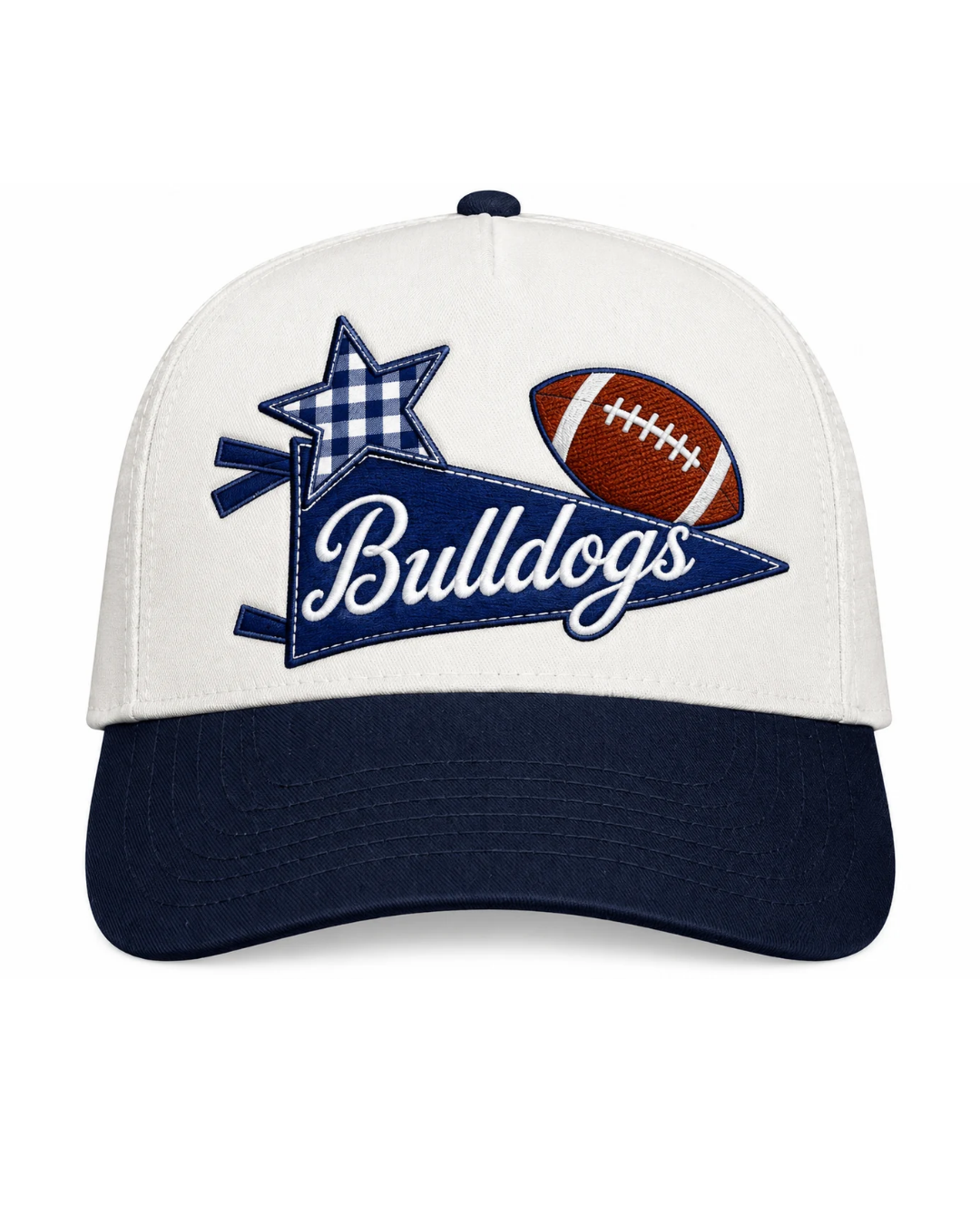 Five-Panel Twill Cap in White/ Navy