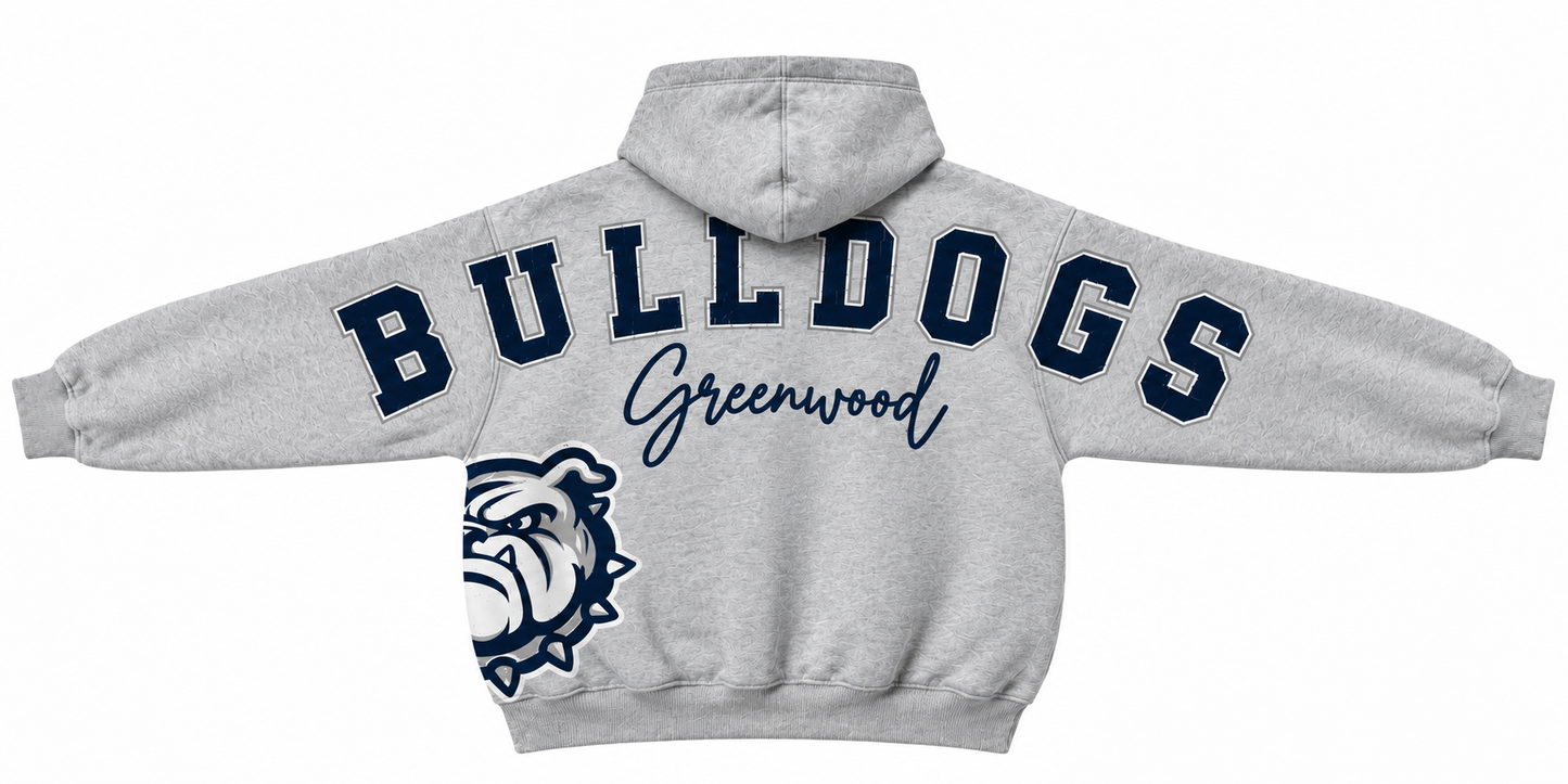 GREY GREENWOOD BULLDOGS VINTAGE WRAPAROUND HOODIE & SWEATSHIRT
