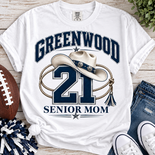 Senior Mom Tee with Jersey # and Cowboy Hat