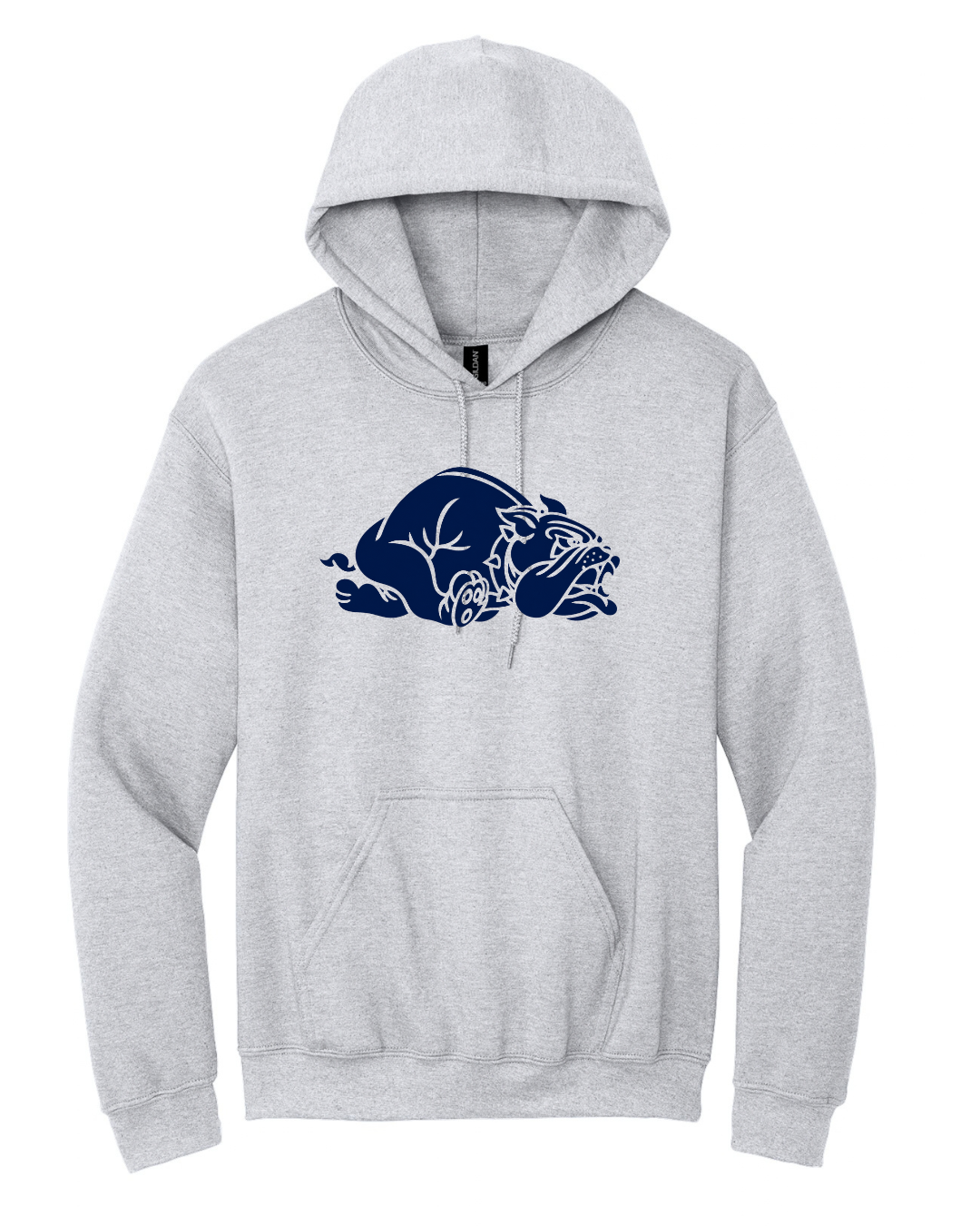 BIG BULLDOG FRONT, LEGENDS IN THE MAKING BACK CLASSIC STYLE HOODIE IN ASH GREY
