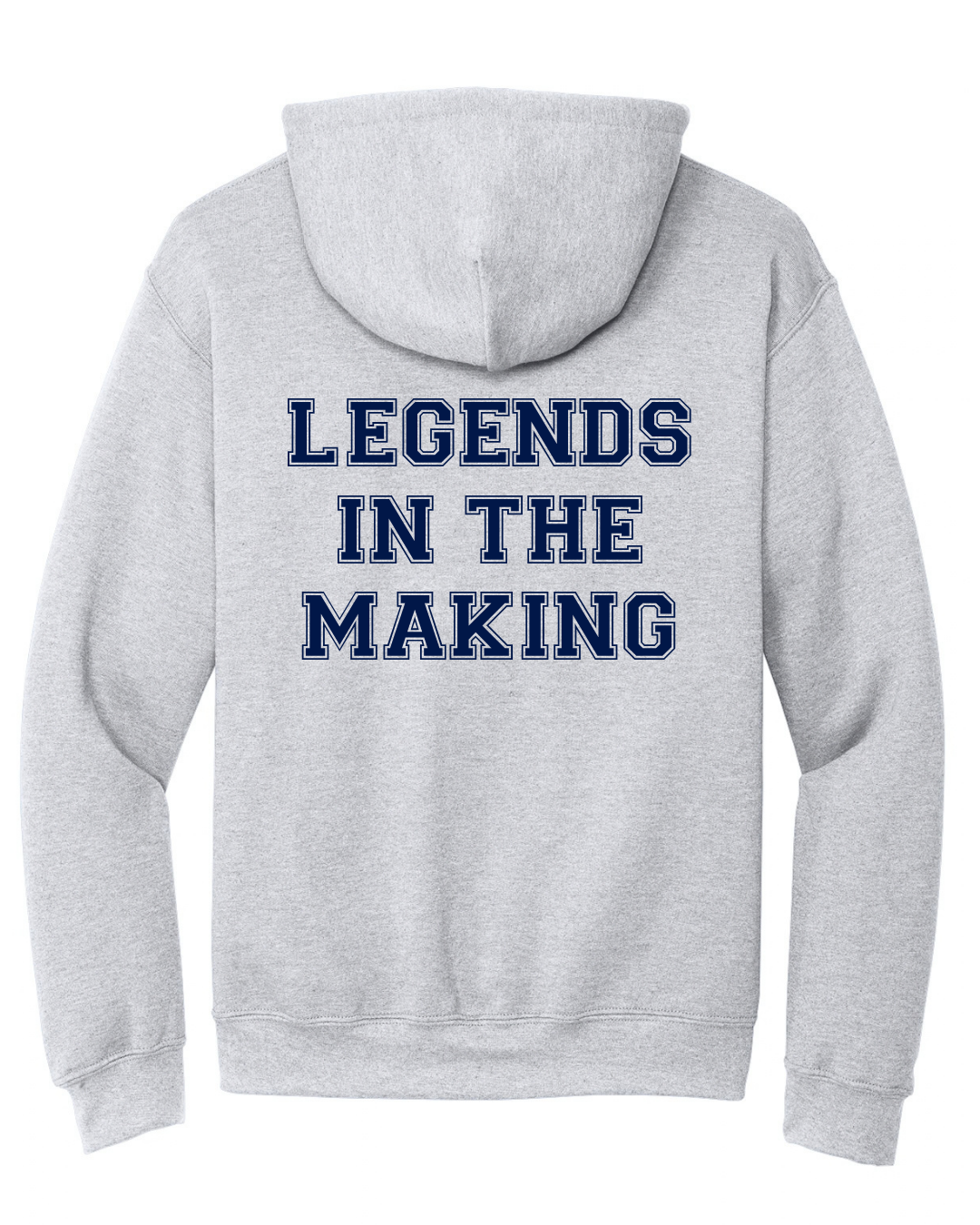 BIG BULLDOG FRONT, LEGENDS IN THE MAKING BACK CLASSIC STYLE HOODIE IN ASH GREY
