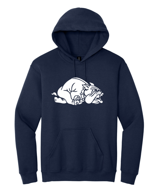 BIG BULLDOG FRONT, LEGENDS IN THE MAKING BACK CLASSIC STYLE HOODIE IN NAVY