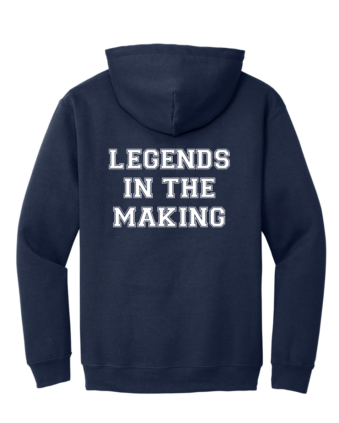 BIG BULLDOG FRONT, LEGENDS IN THE MAKING BACK CLASSIC STYLE HOODIE IN NAVY