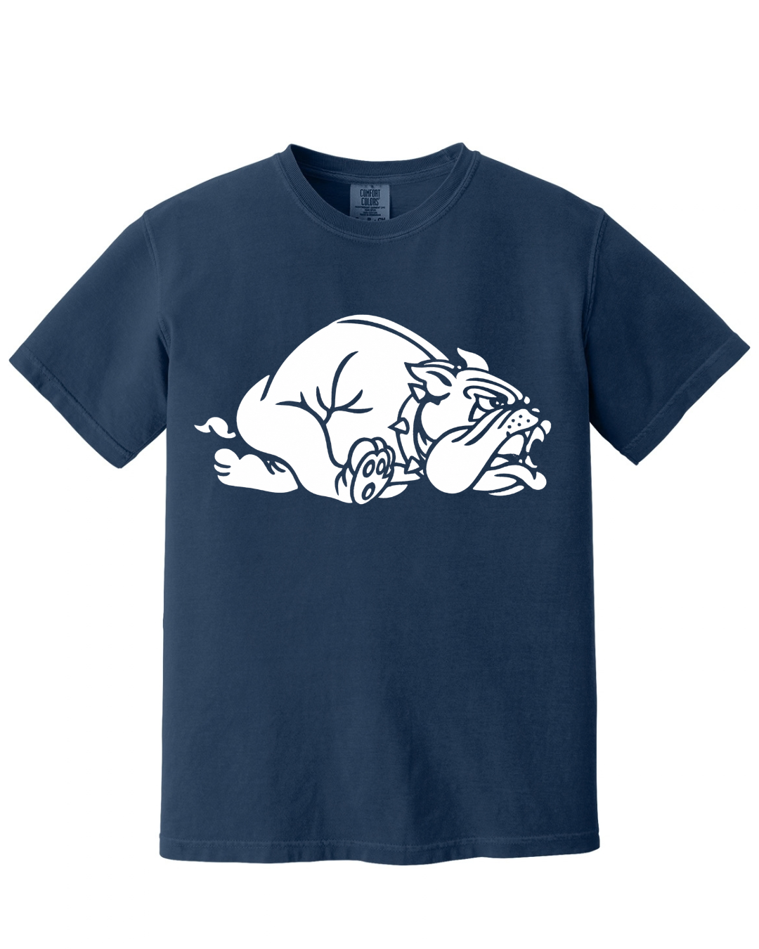 BIG BULLDOG FRONT, LEGENDS IN THE MAKING BACK SHORT SLEEVE TEE IN NAVY