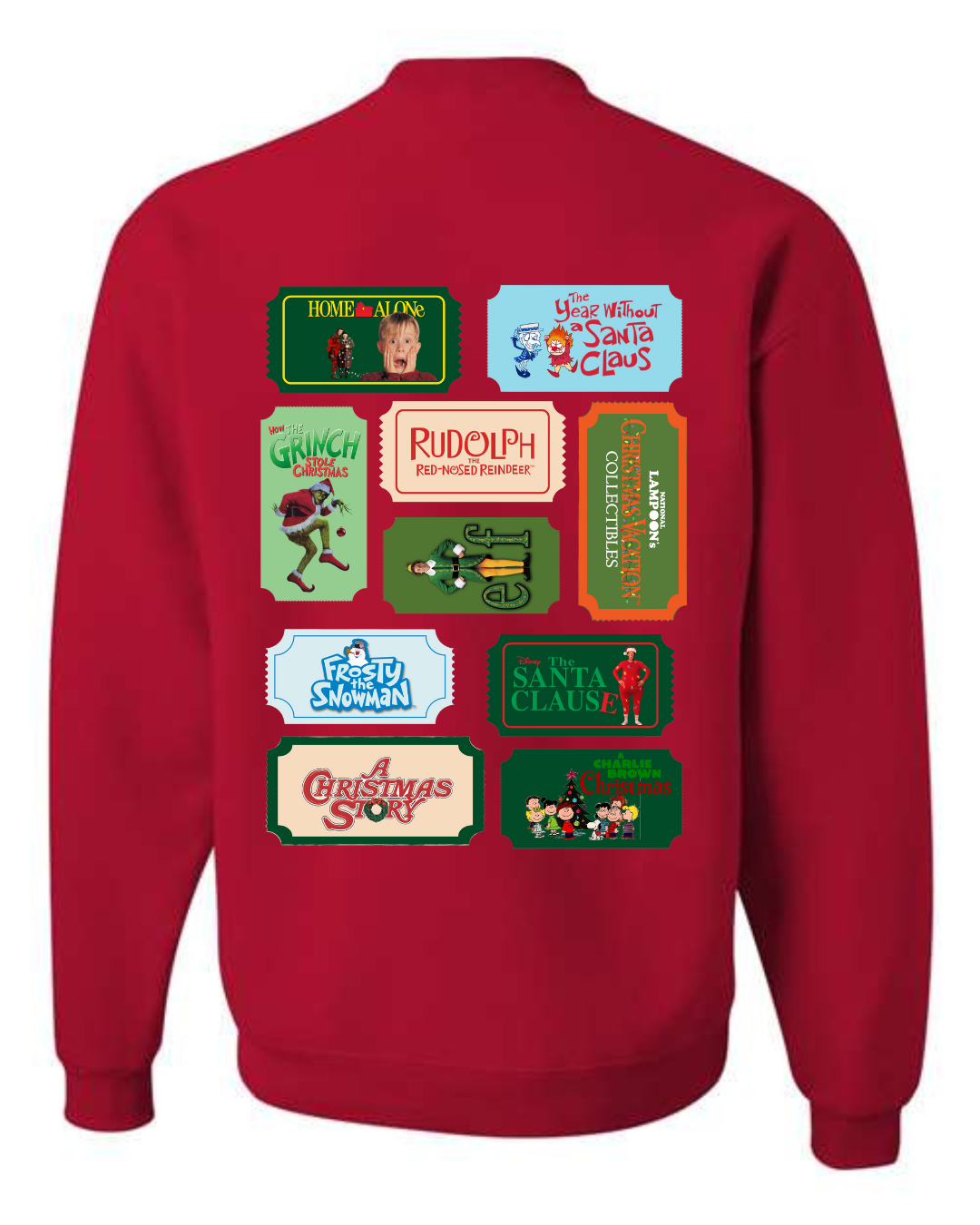 christmas classic movie ticket red crew neck