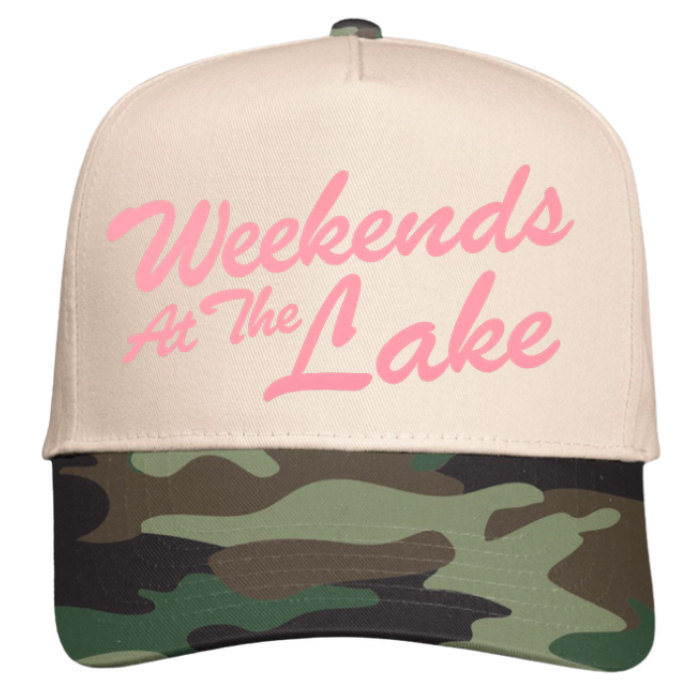 NATURAL/ CAMO FIVE PANEL COLORBLOCK HAT - WEEKENDS AT THE LAKE