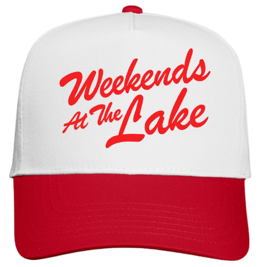 WHITE/ RED FIVE PANEL COLORBLOCK HAT - WEEKENDS AT THE LAKE