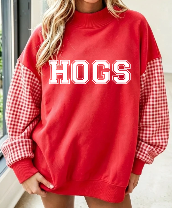RED PLAID DOT MOCK NECK SWEATSHIRT