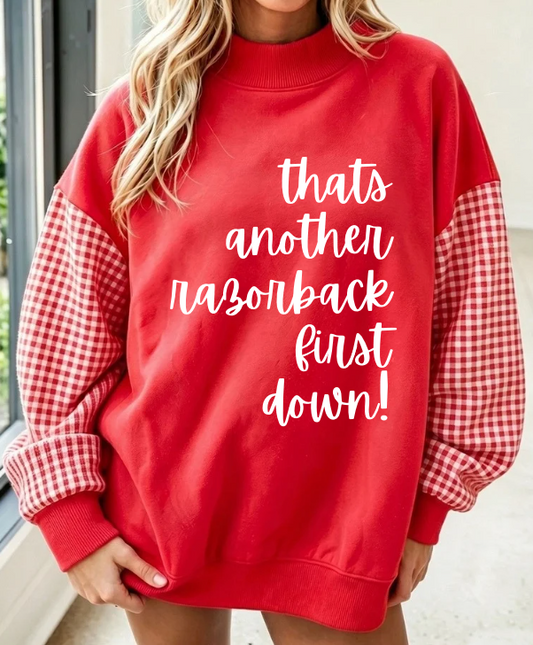 FIRST DOWN RED PLAID MOCK NECK SWEATSHIRT