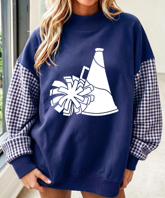NAVY BLUE PLAID MOCK NECK SWEATSHIRT