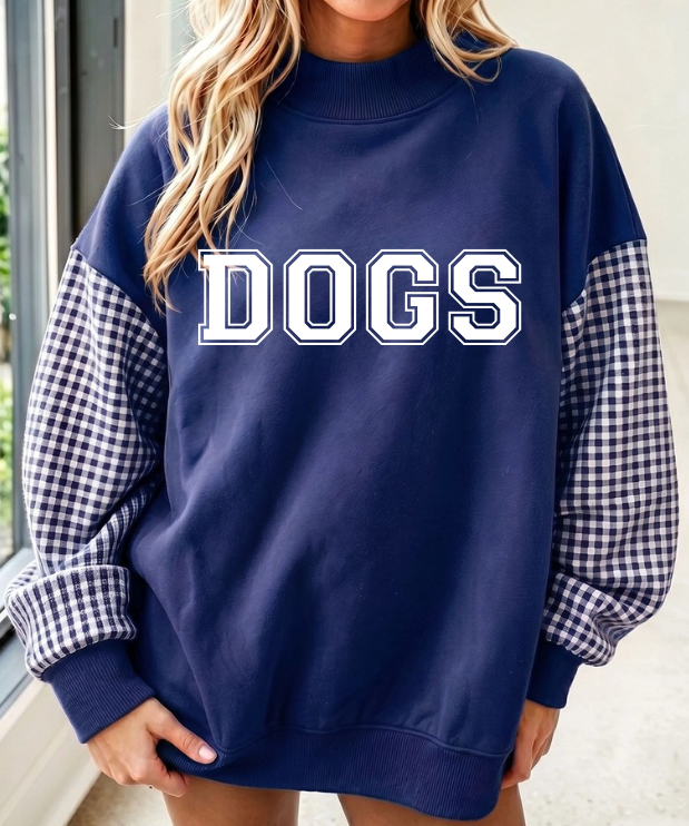 NAVY BLUE PLAID MOCK NECK SWEATSHIRT