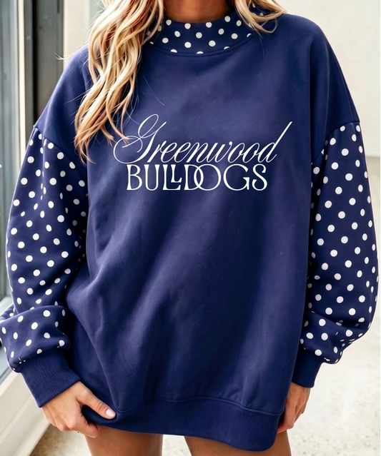 NAVY BLUE POLKA DOT MOCK NECK SWEATSHIRT