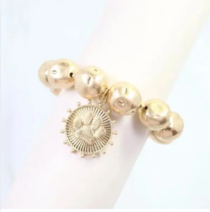 Carmen Coin Stretch Bracelet Paw Print Worn Gold
