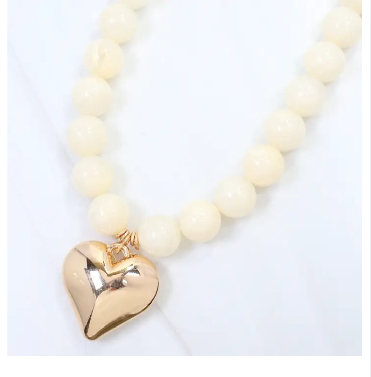 Marjorie Marble Beaded Heart Necklace Ivory