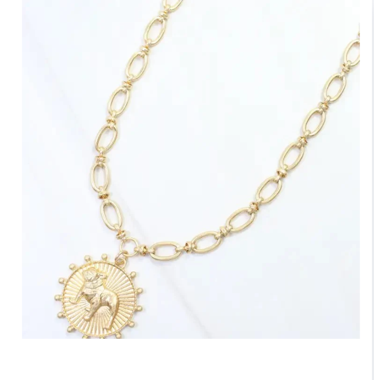 Carmen Coin Necklace Standing Dog Worn Gold
