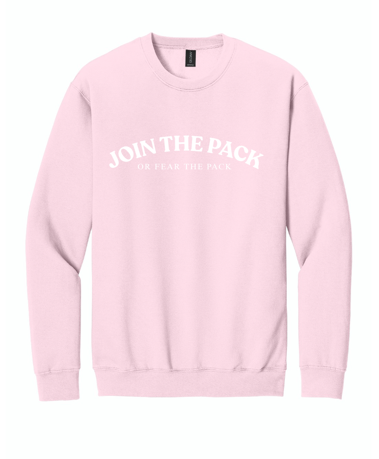 JOIN THE PACK OR FEAR THE PACK CREWNECK SWEATSHIRT IN LIGHT PINK
